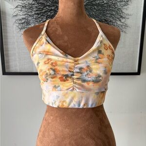 SAVVI floral yellow sports bra gym yoga workout women’s